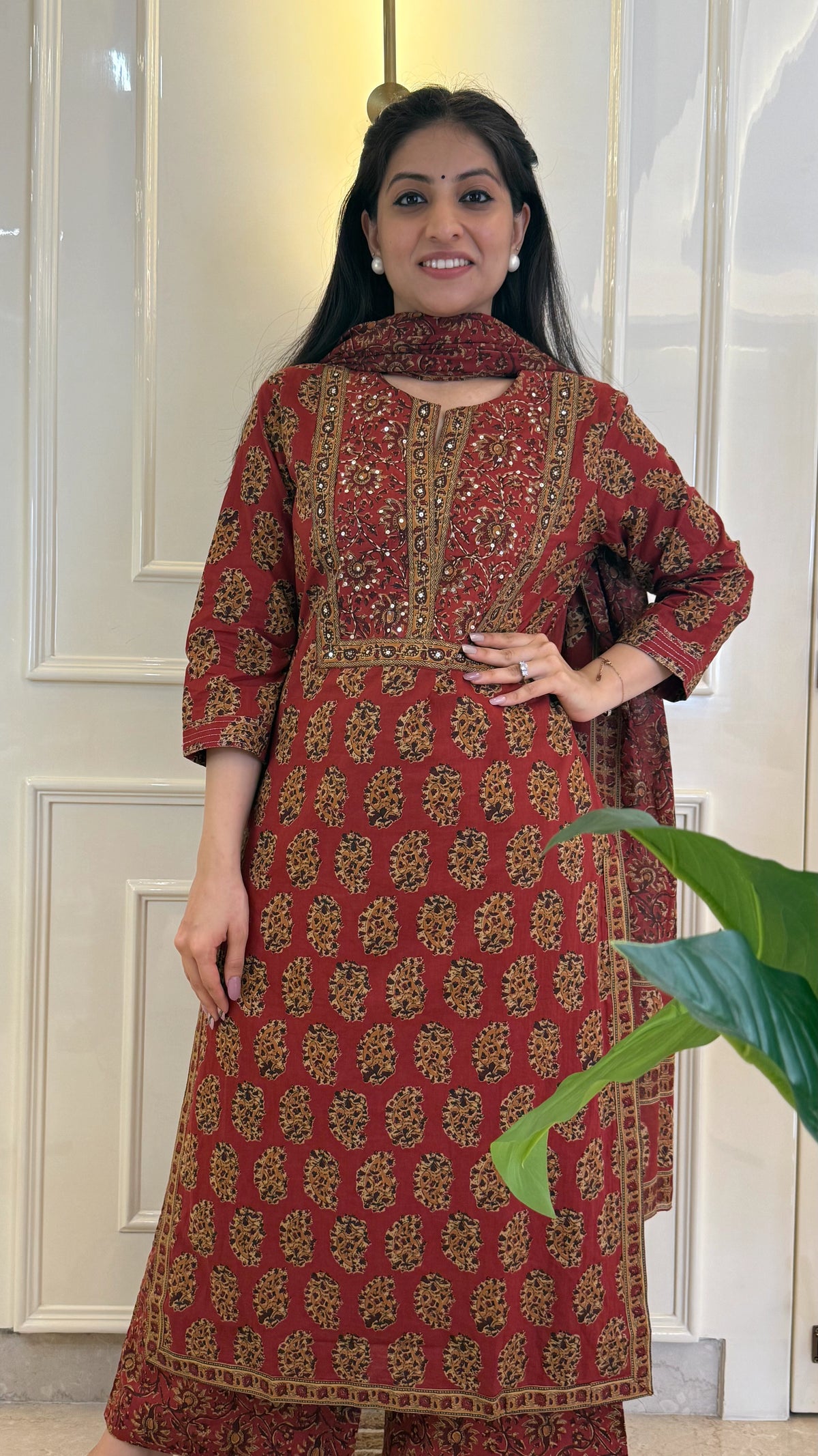 Ajrakh Maroon Dupatta Set