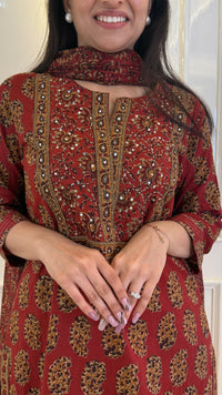 Ajrakh Maroon Dupatta Set