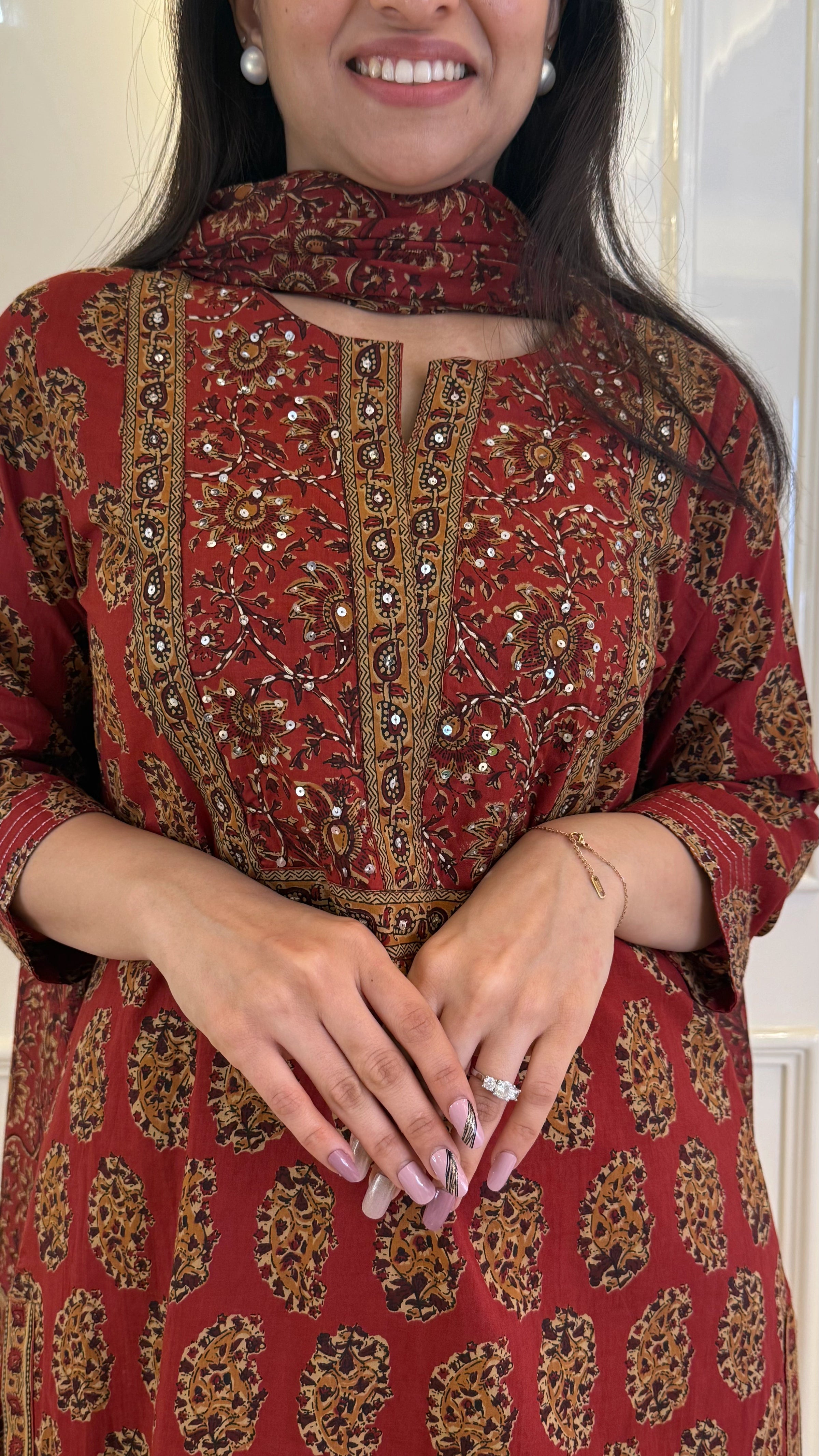 Ajrakh Maroon Dupatta Set