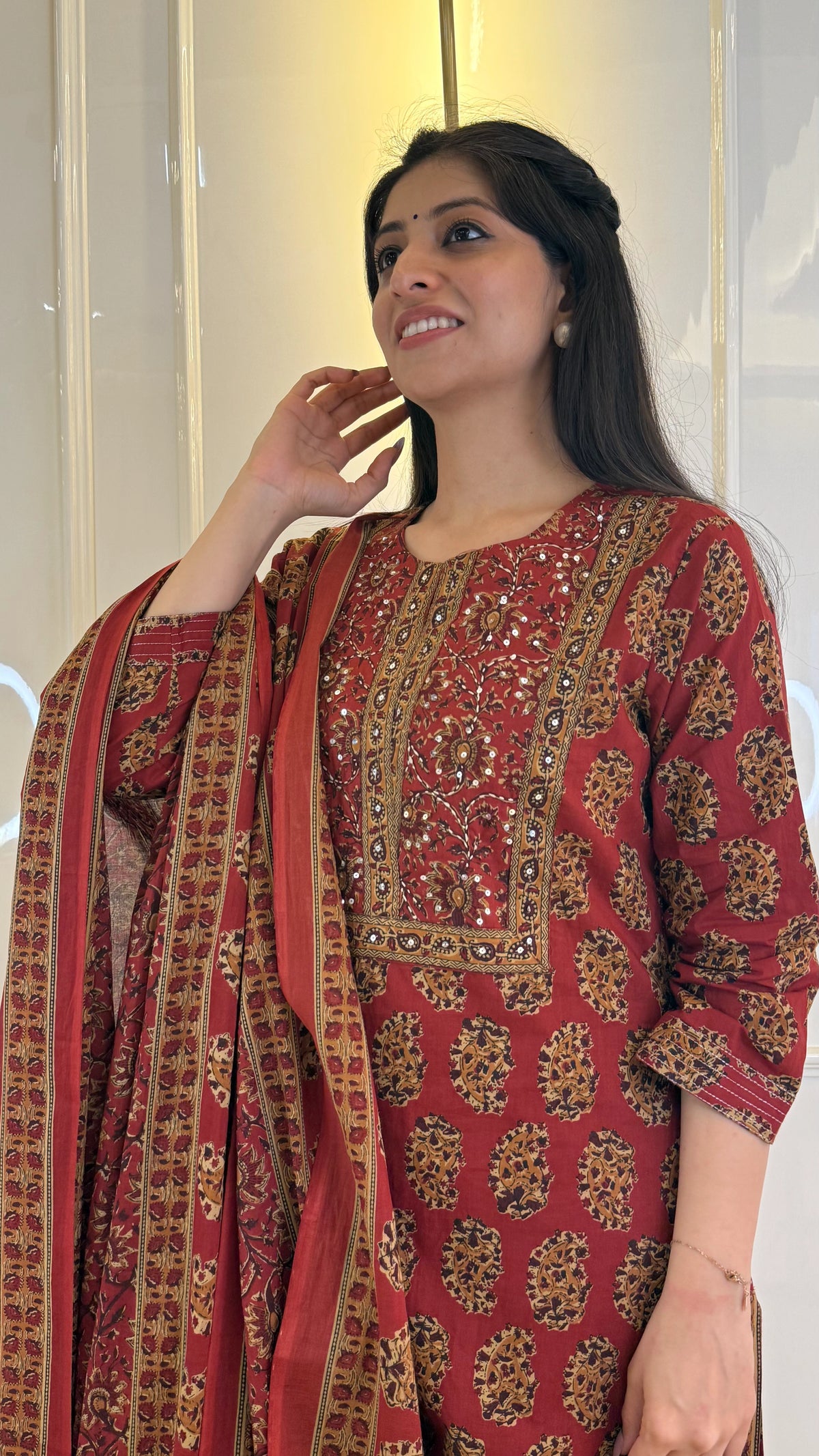 Ajrakh Maroon Dupatta Set