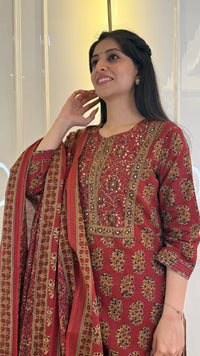 Ajrakh Maroon Dupatta Set