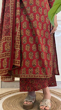 Ajrakh Maroon Dupatta Set