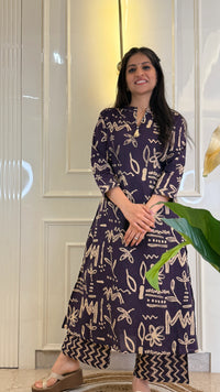 Abstract Purple Aline Dupatta Set