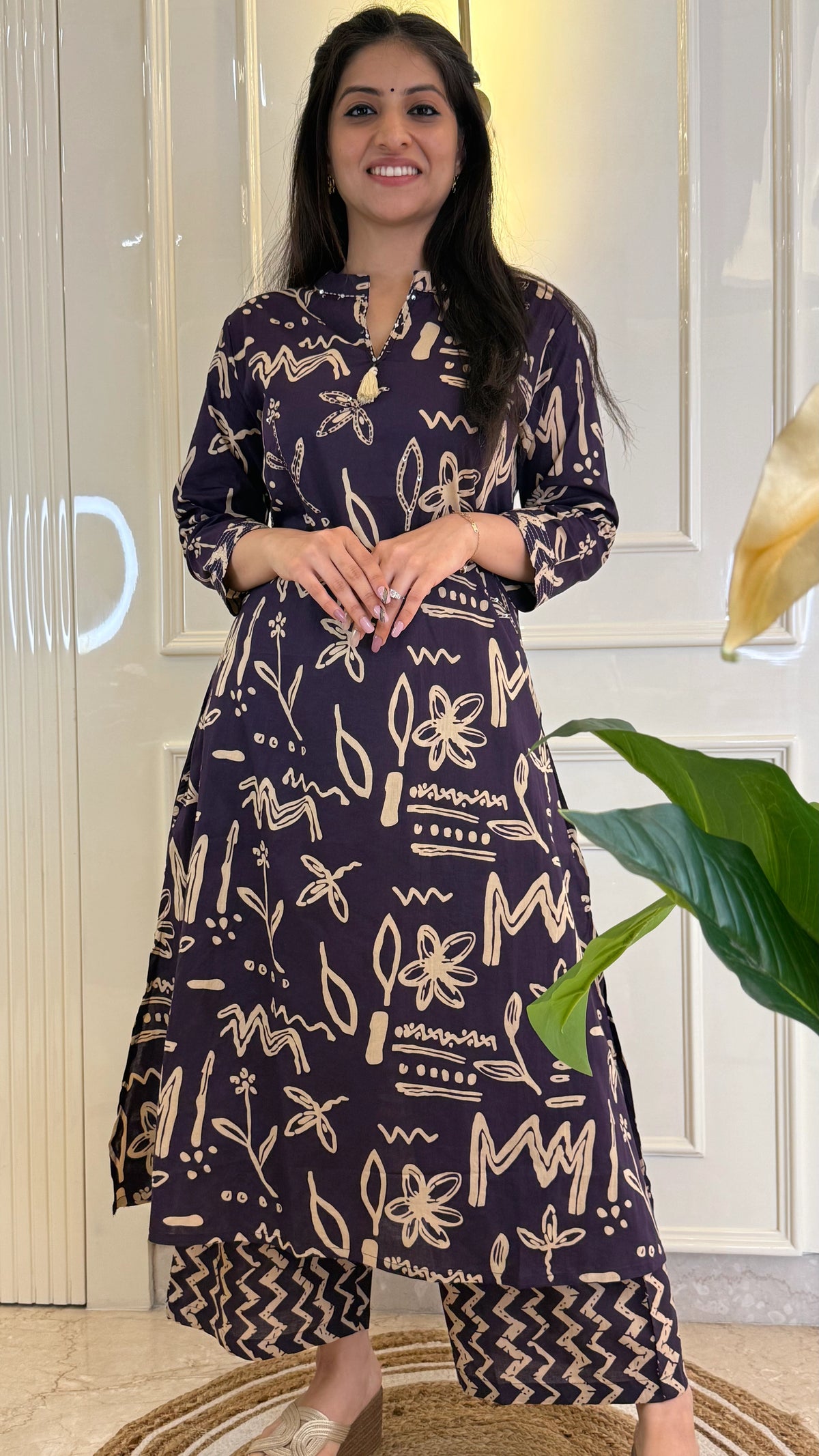 Abstract Purple Aline Dupatta Set