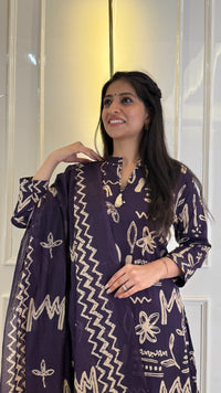 Abstract Purple Aline Dupatta Set
