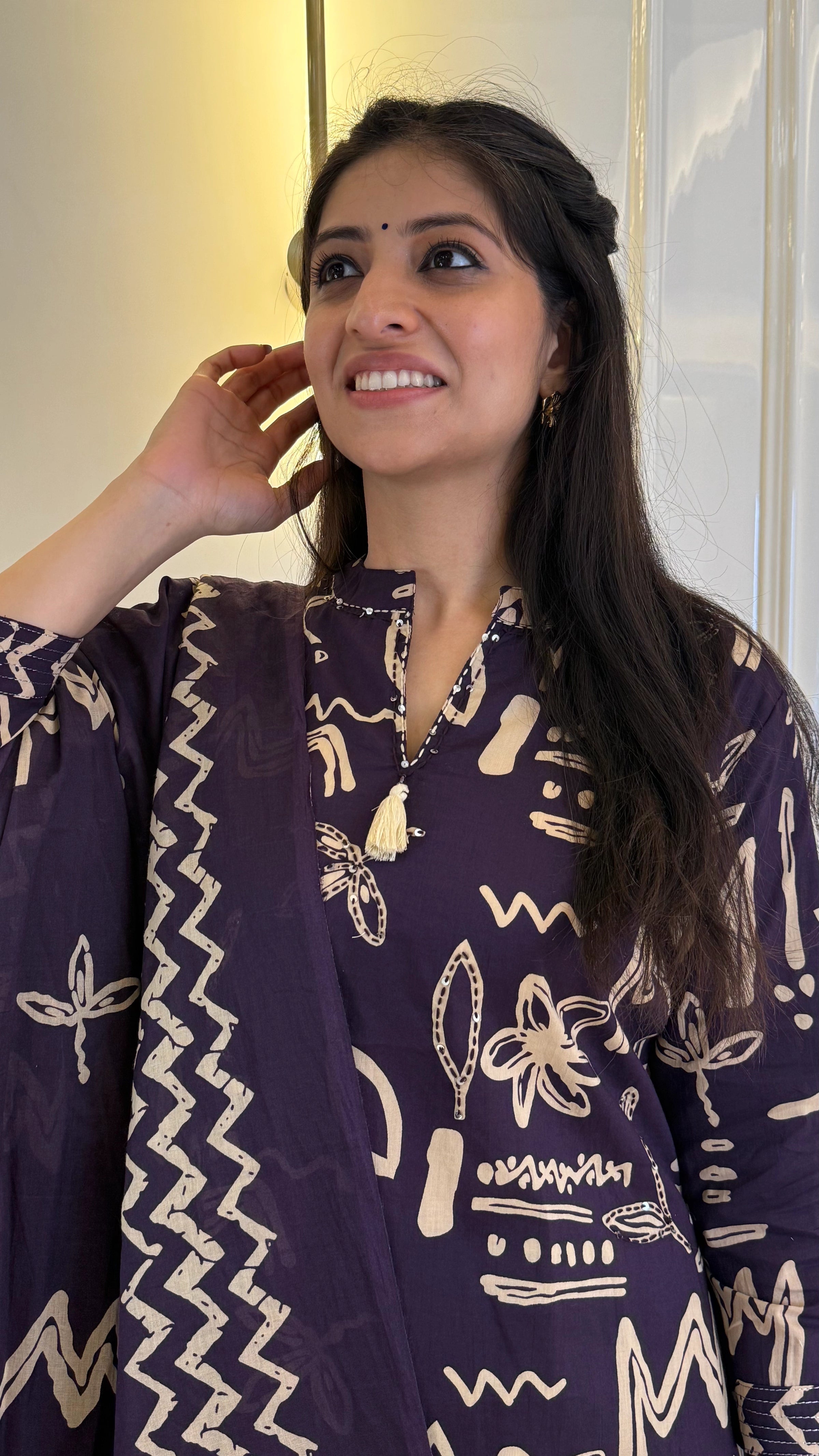 Abstract Purple Aline Dupatta Set