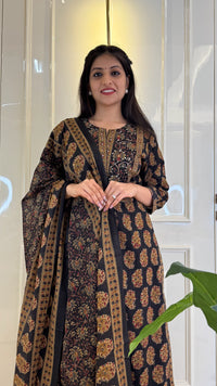 Ajrakh Black  Dupatta Set