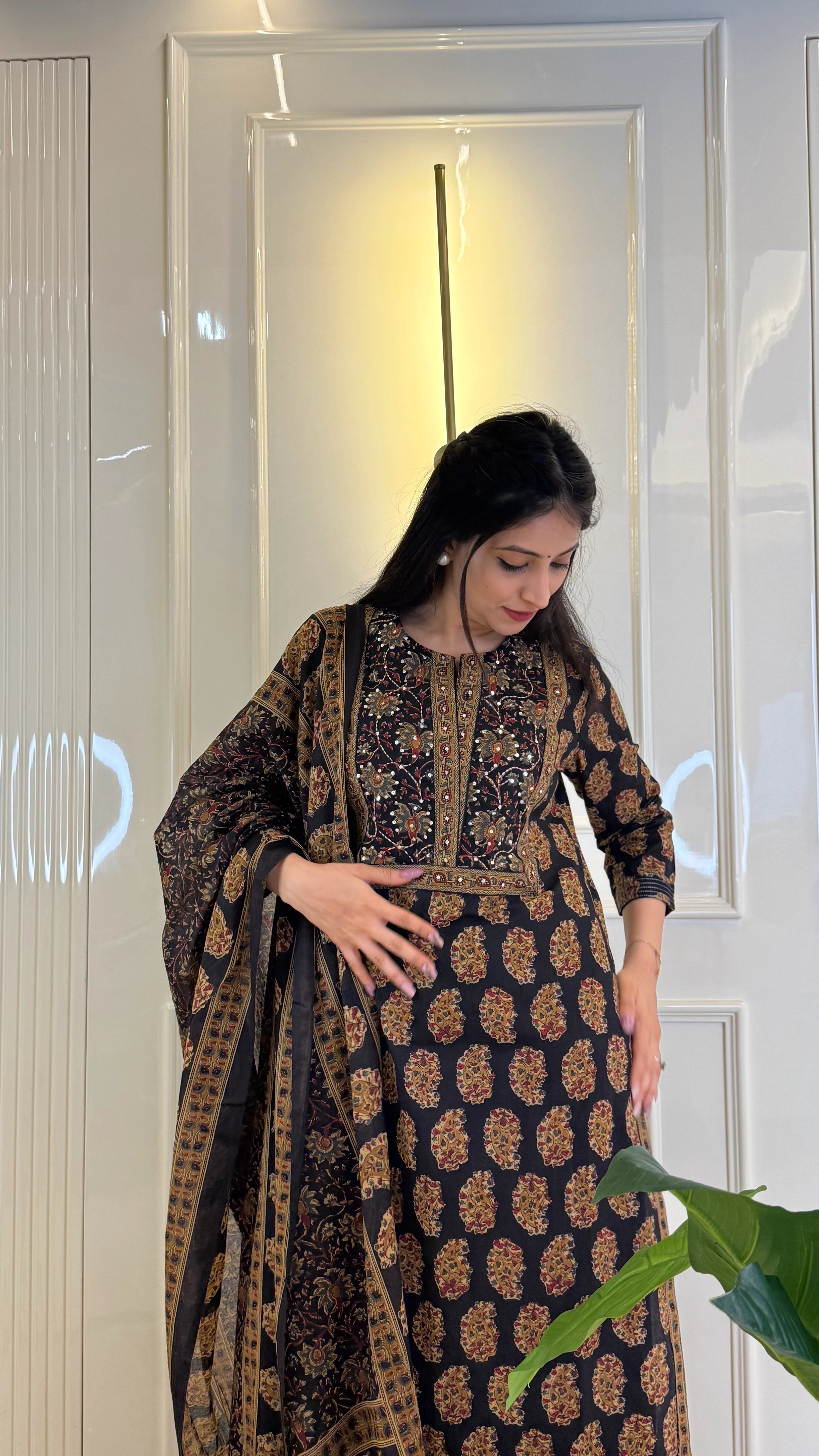 Ajrakh Black  Dupatta Set