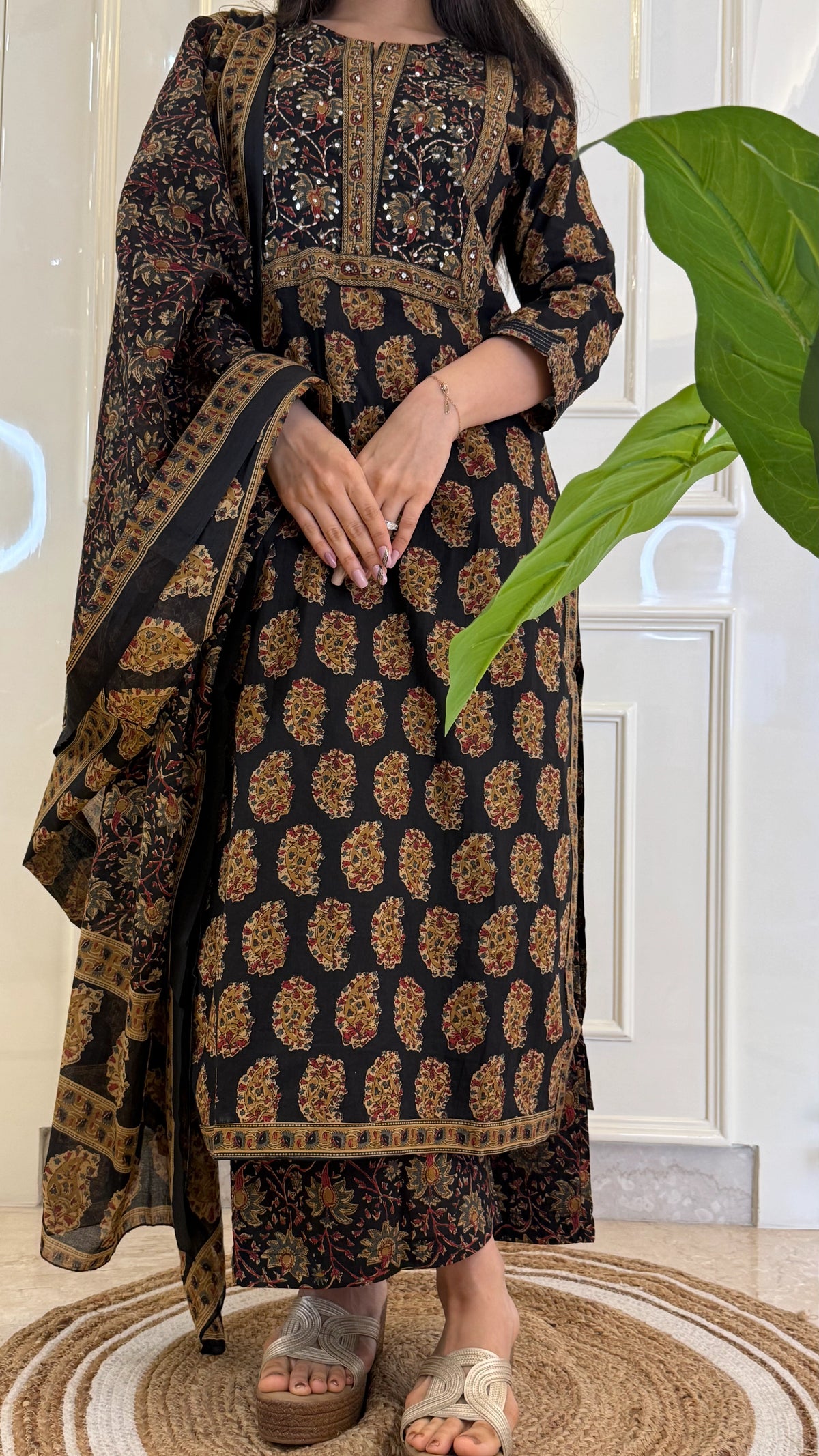 Ajrakh Black  Dupatta Set