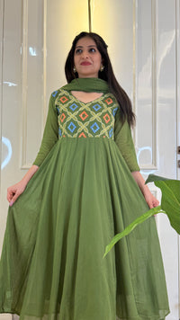 Kutch Patch Work Green Dupatta Set