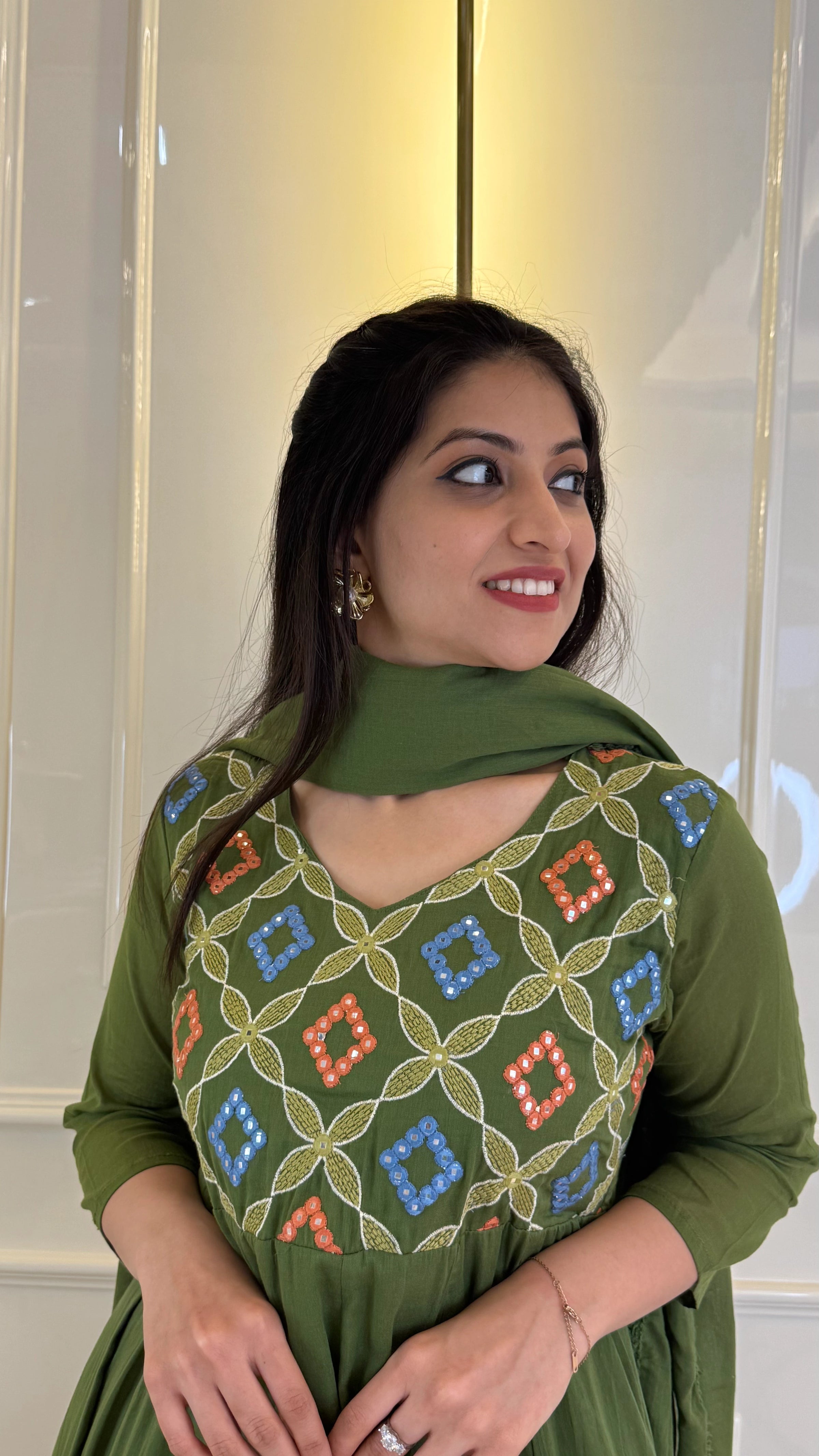 Kutch Patch Work Green Dupatta Set