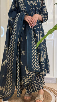 Abstract Aline Blue  Dupatta Set