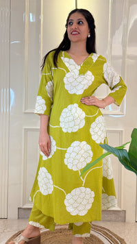 Parrot Green V Neckline Set