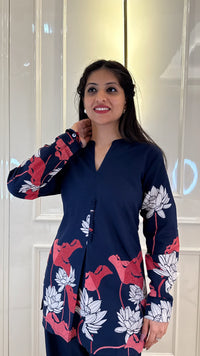 Blue Cords With Leaf Print