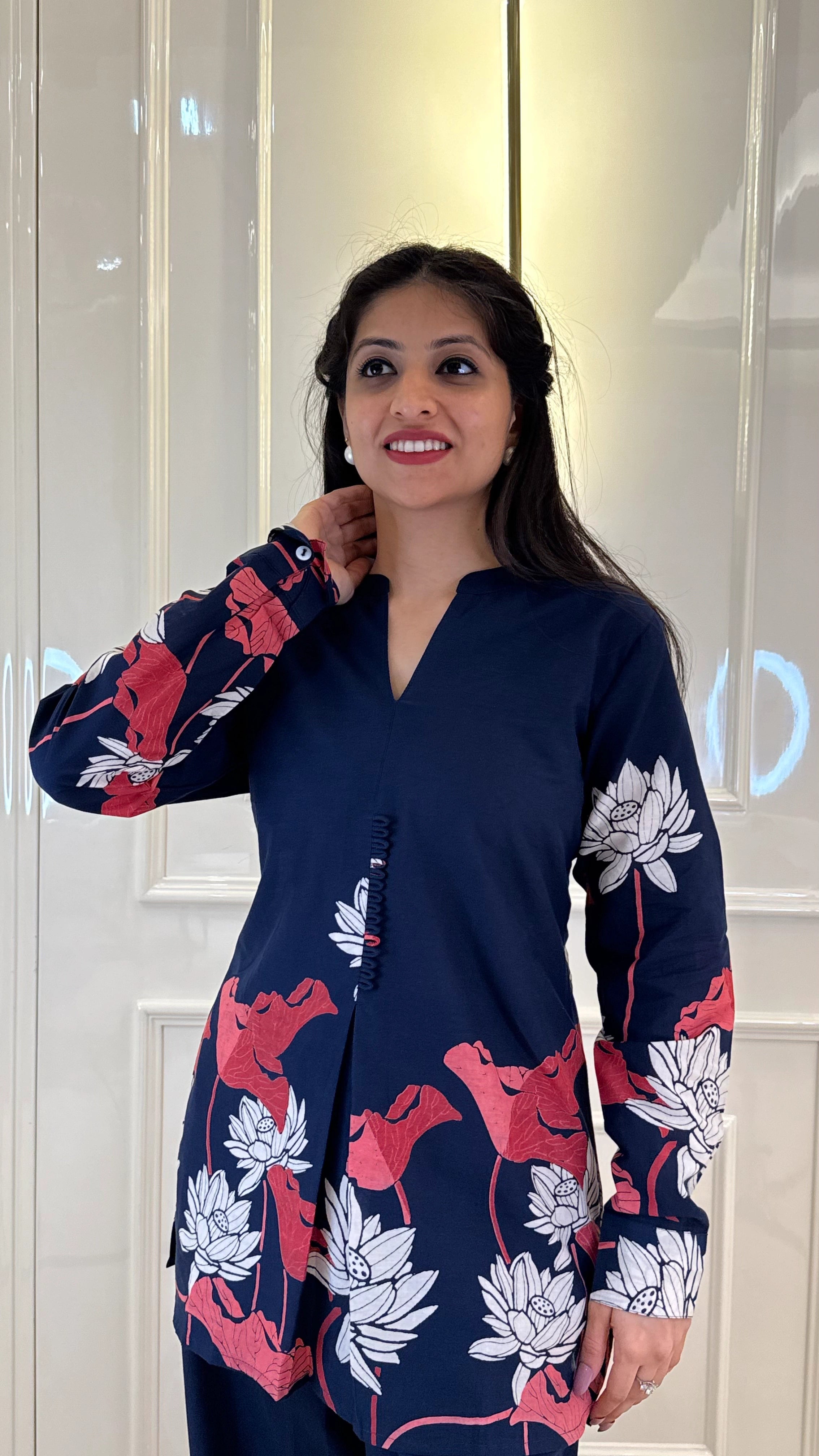 Blue Cords With Leaf Print