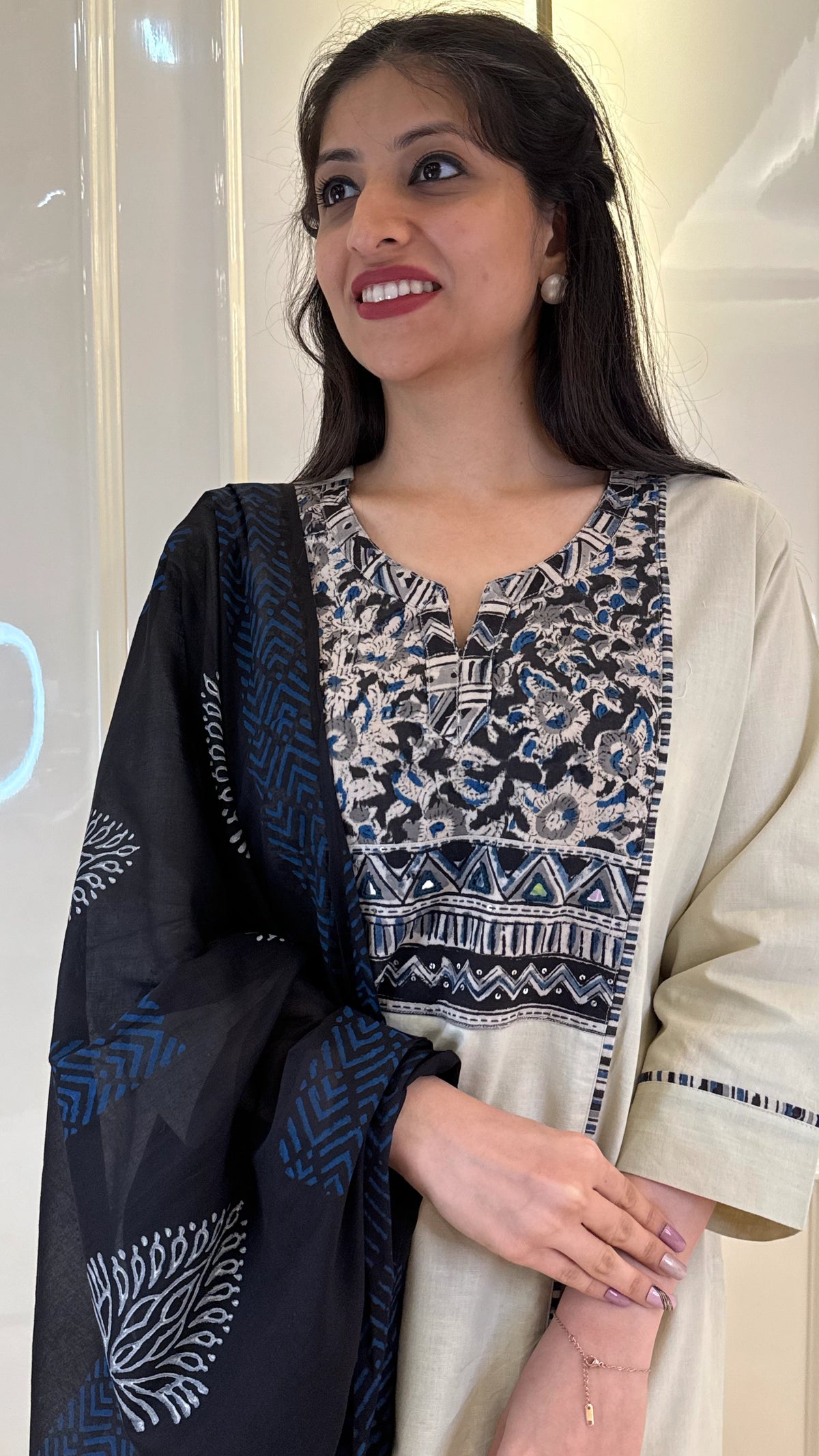 Soild Beige Straight Dupatta Set