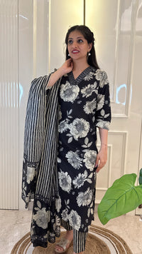 V Neck Black Dupatta Set